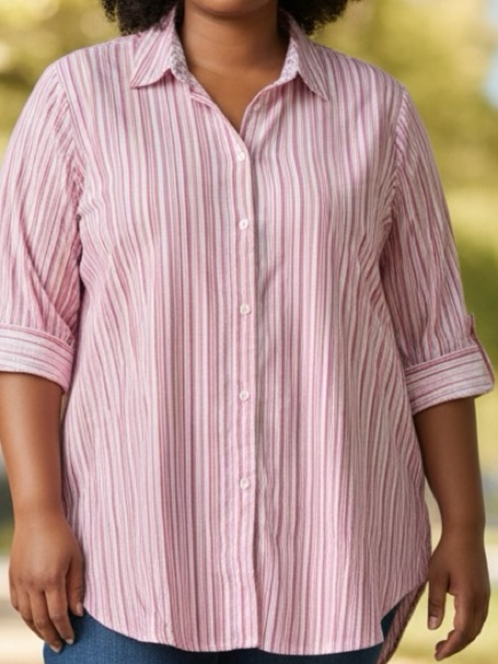 ALIA Pink Multi-Stripe Button Down Tunic - Size 16